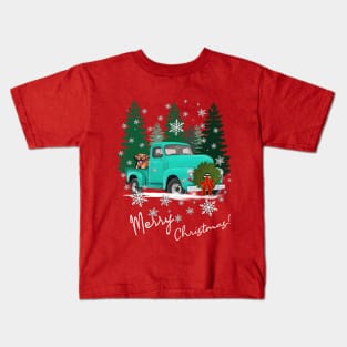 Merry Christmas Vintage Truck & Dog in Snow Kids T-Shirt